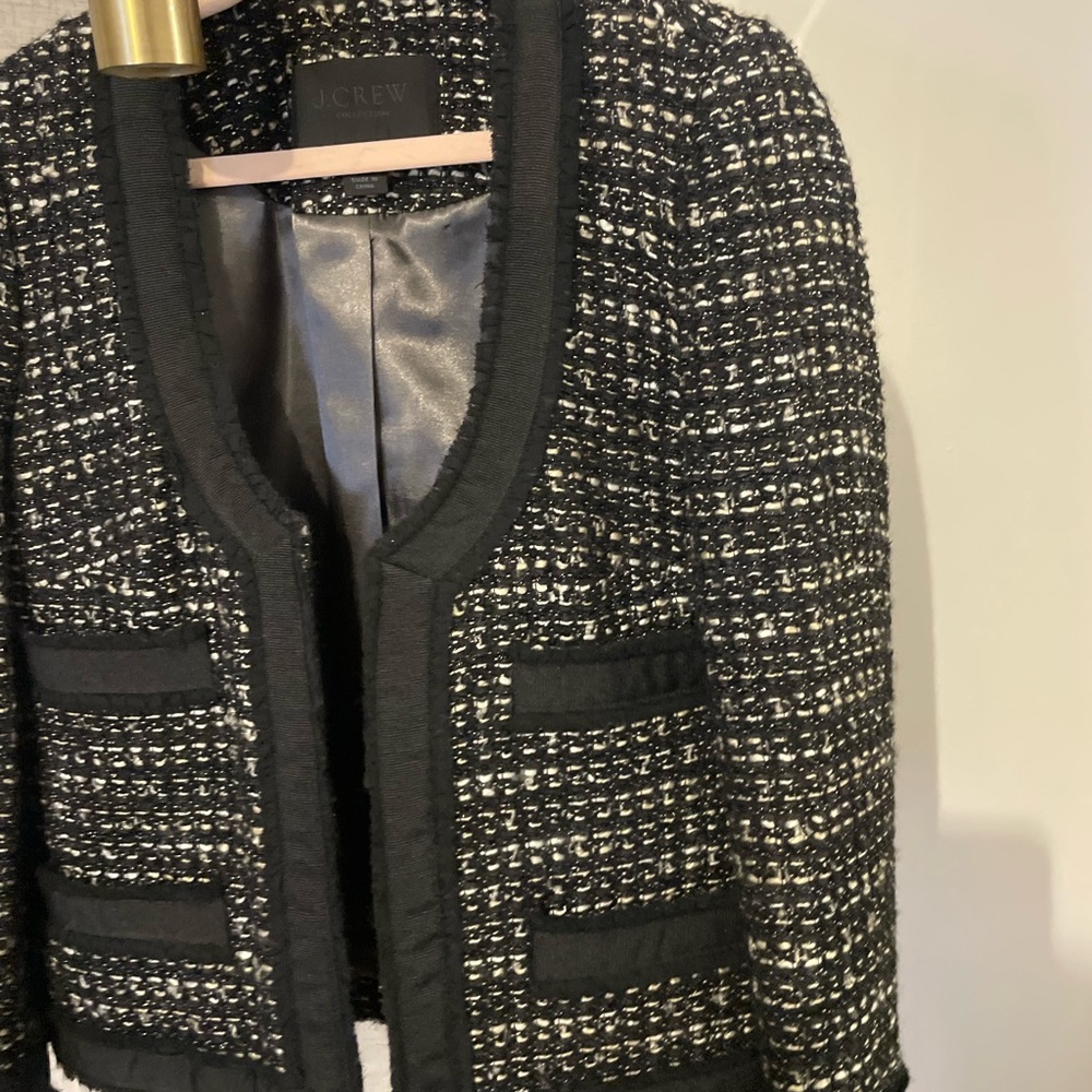 J. Crew Women's Black and White Tweed Blazer